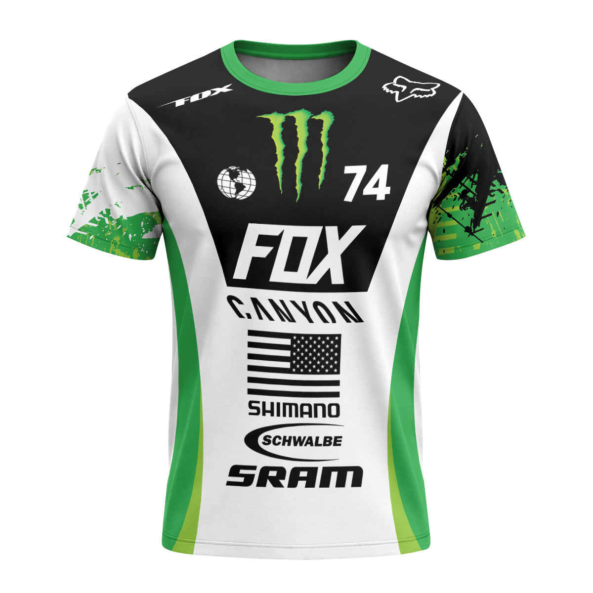 Canyon Fox Factory Monster Energy Team 74 Short Sleeve Mountain Bike Jersey - front view mockup
