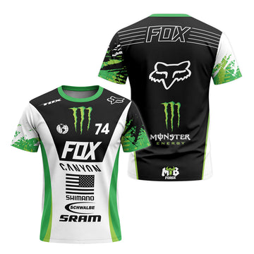 Canyon Fox Factory Monster Energy Team 74 Short Sleeve Mountain Bike Jersey - front and back view