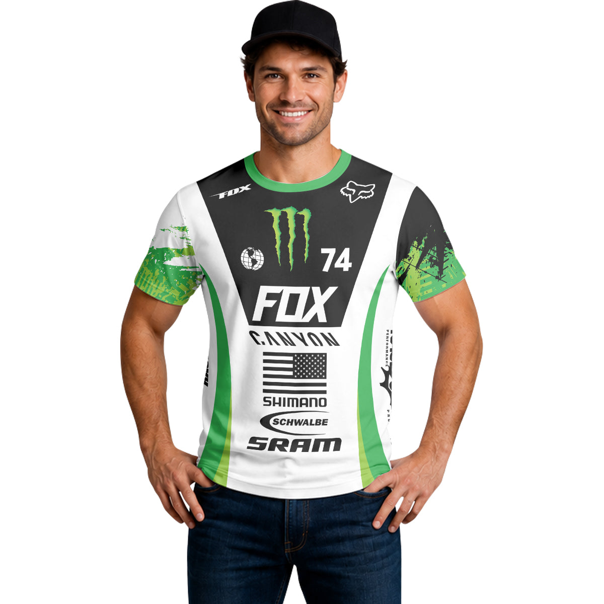 Canyon Fox Factory Monster Energy Team 74 Short Sleeve Mountain Bike Jersey - lifestyle view