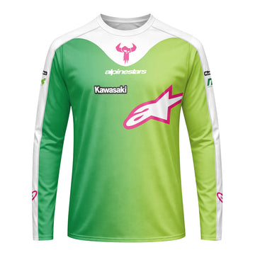 Chase Sexton 4 Kawasaki Green Pink Long Sleeve Motocross Jersey – Front View Mockup