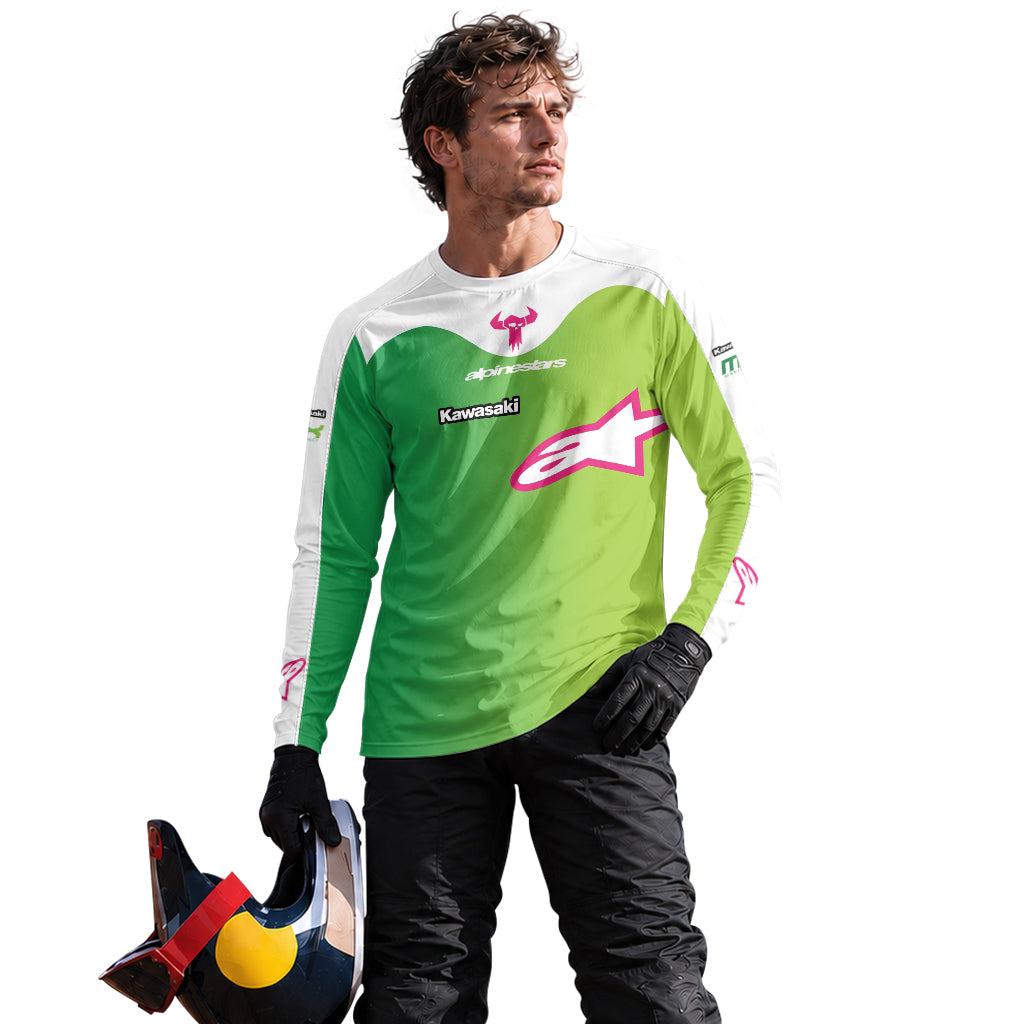 Chase Sexton 4 Kawasaki Green Pink Long Sleeve Motocross Jersey – Lifestyle View