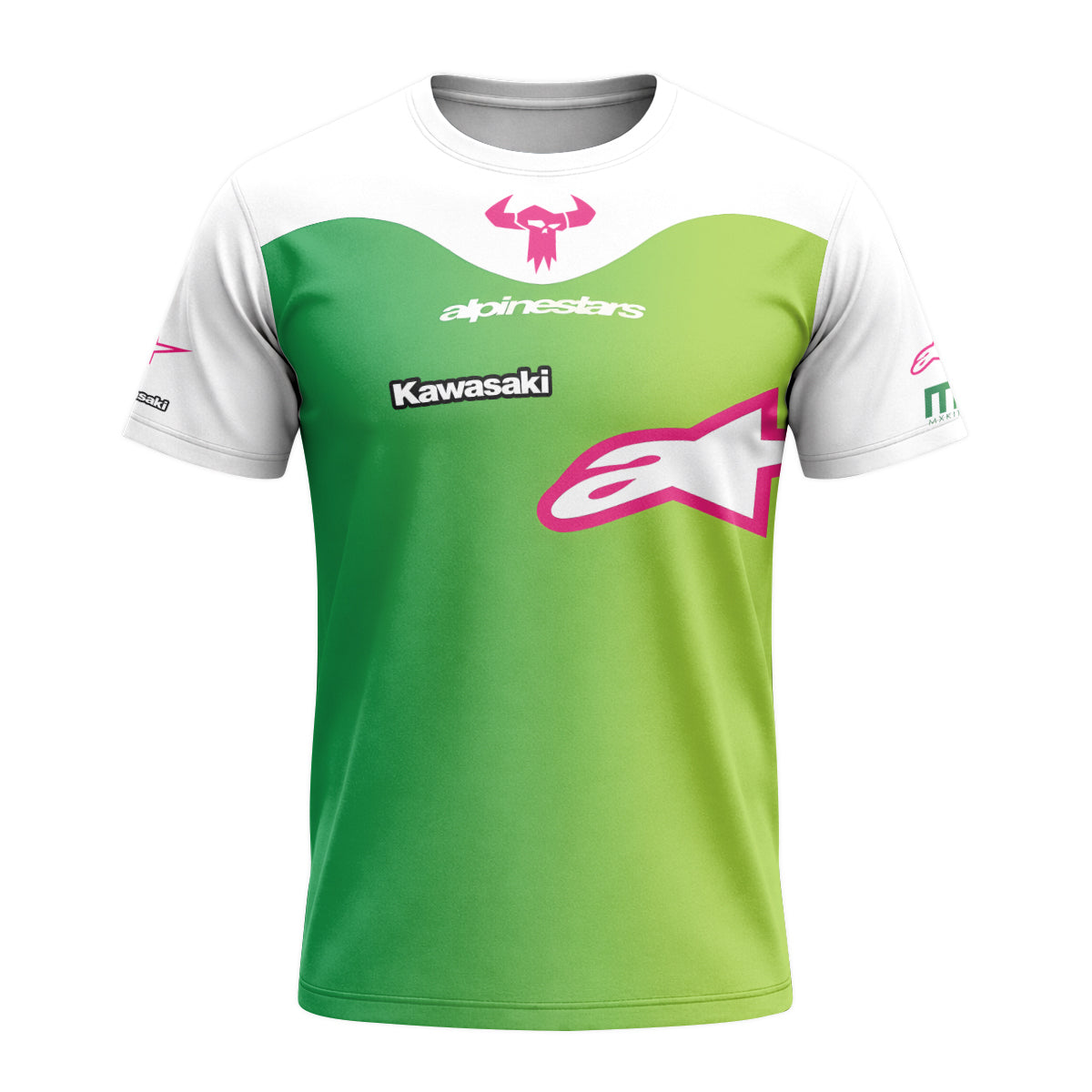 Chase Sexton 4 Kawasaki Green Pink Short Sleeve Motocross Jersey – Front View Mockup
