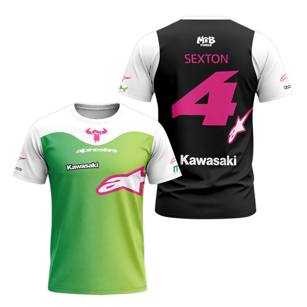 Chase Sexton 4 Kawasaki Green Pink Short Sleeve Motocross Jersey – Front and Back View