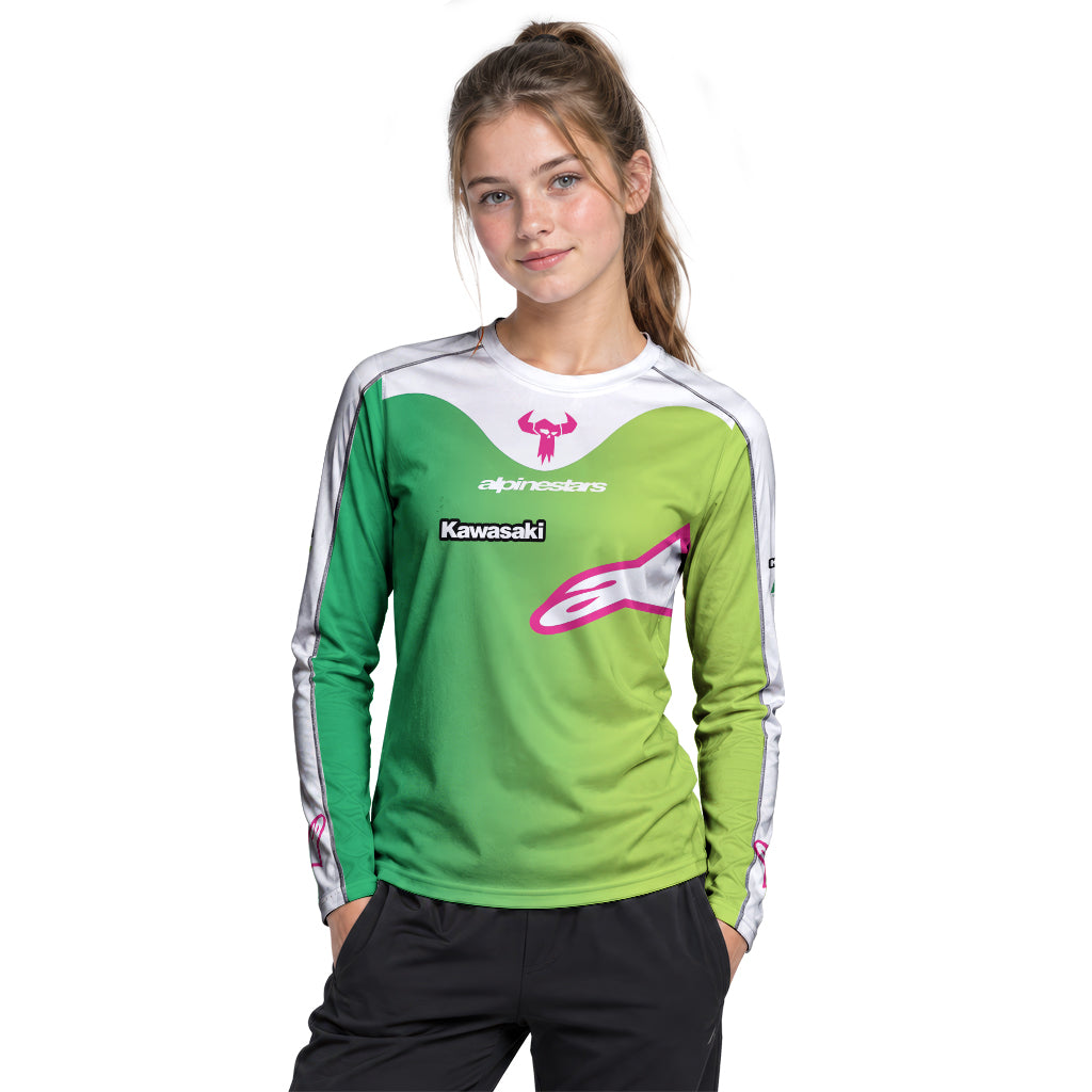 Chase Sexton 4 Kawasaki Green Pink Youth Long Sleeve Motocross Jersey – Girl Lifestyle View