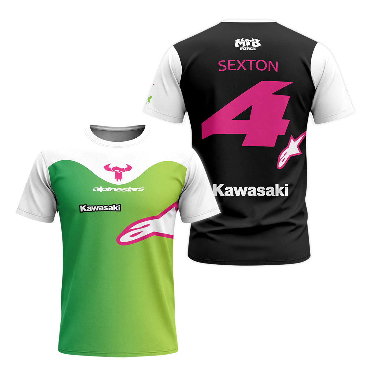 Chase Sexton 4 Kawasaki Green Pink Youth Short Sleeve Motocross Jersey – Front and Back View