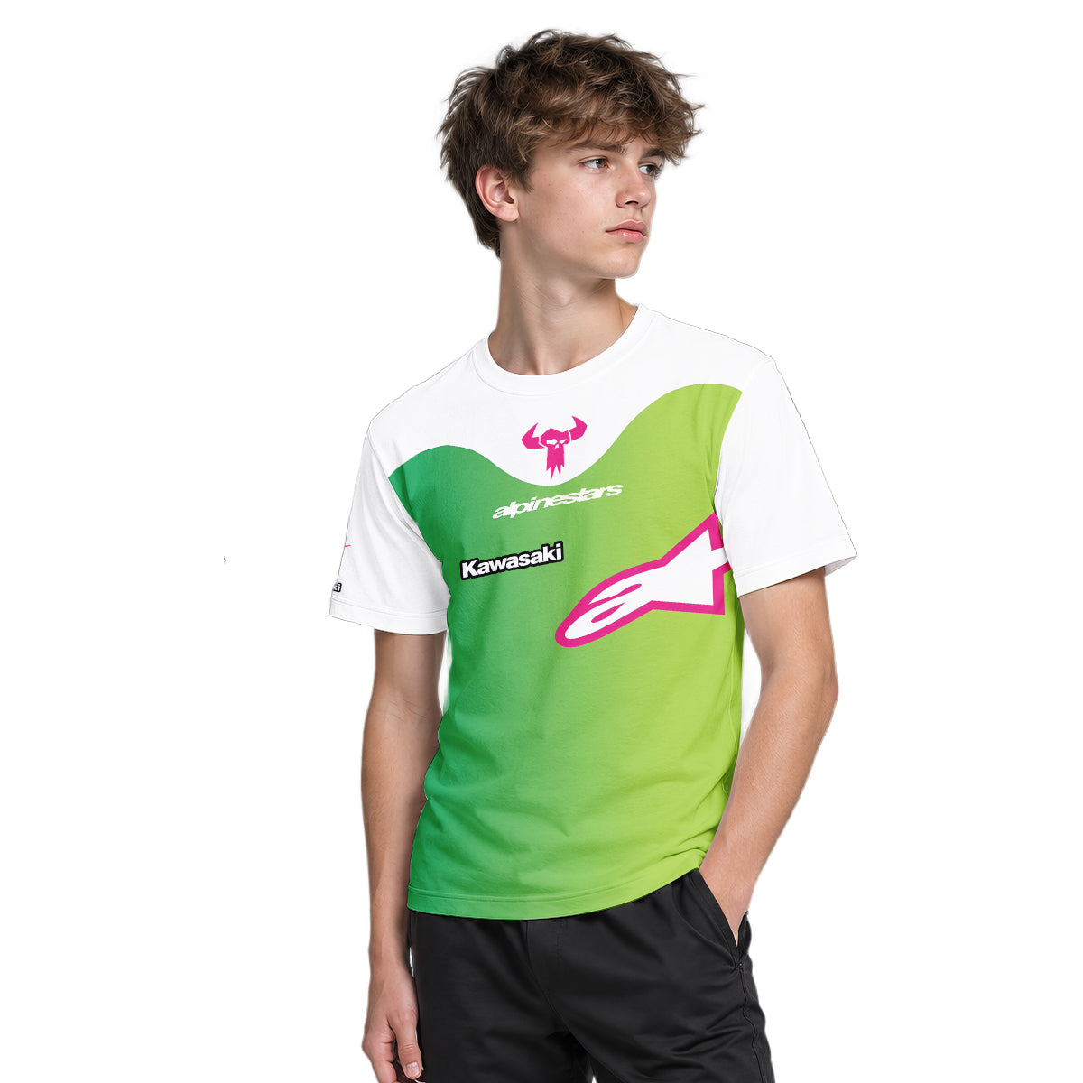 Chase Sexton 4 Kawasaki Green Pink Youth Short Sleeve Motocross Jersey – Boy Lifestyle View