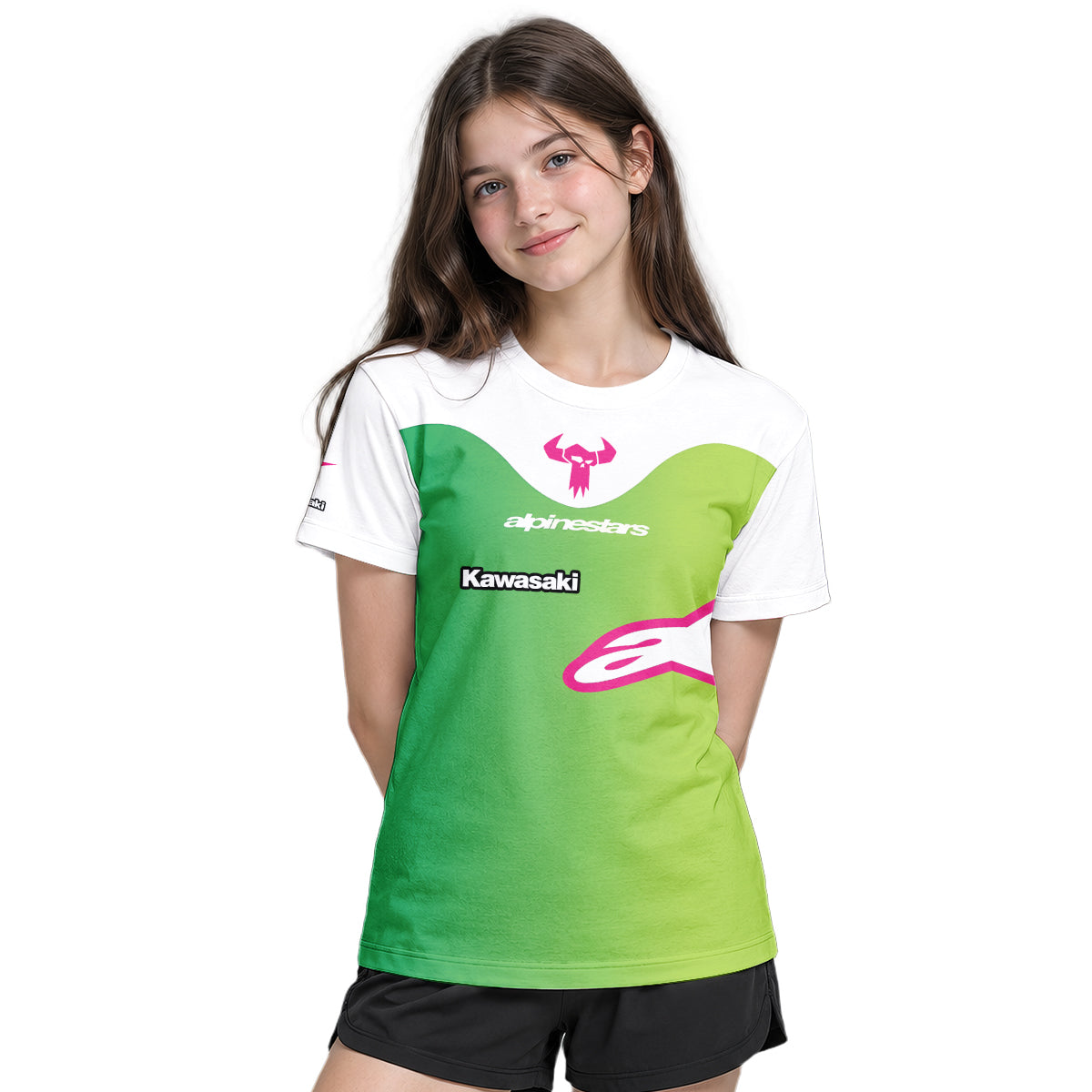 Chase Sexton 4 Kawasaki Green Pink Youth Short Sleeve Motocross Jersey – Girl Lifestyle View