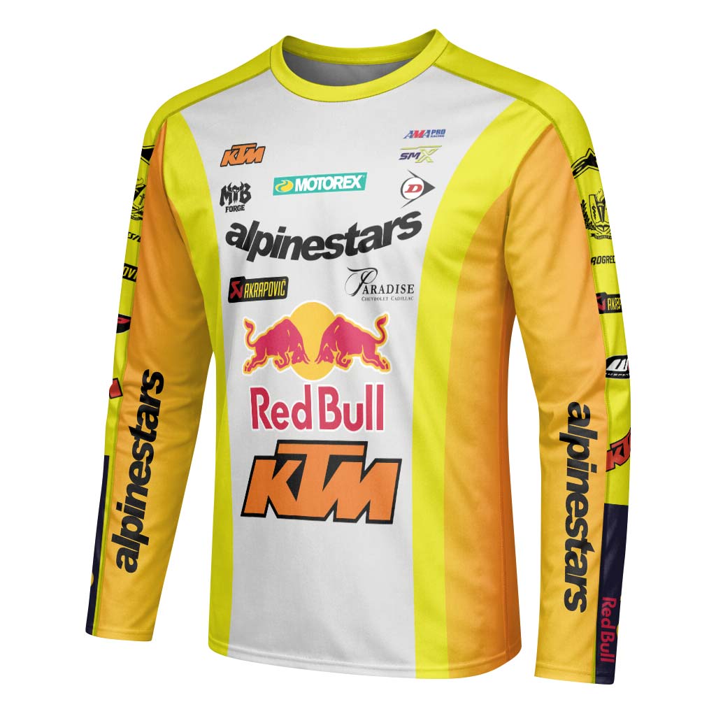 Chase Sexton 4 Red Bull KTM Yellow White Factory Long Sleeve Motocross Jersey - left side mockup