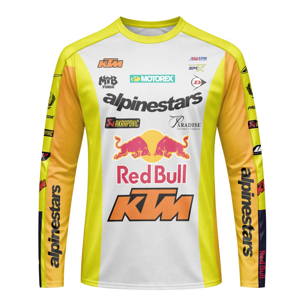 Chase Sexton 4 Red Bull KTM Yellow White Factory Long Sleeve Motocross Jersey - front view mockup