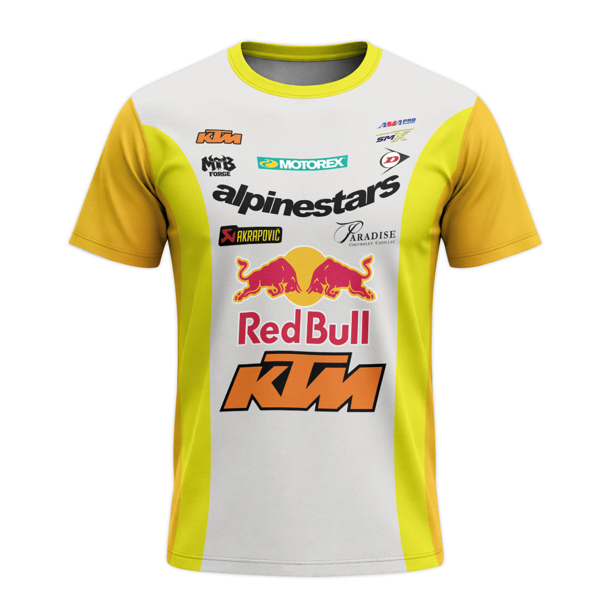 Chase Sexton 4 Red Bull KTM Yellow White Factory Short Sleeve Motocross Jersey - front view mockup