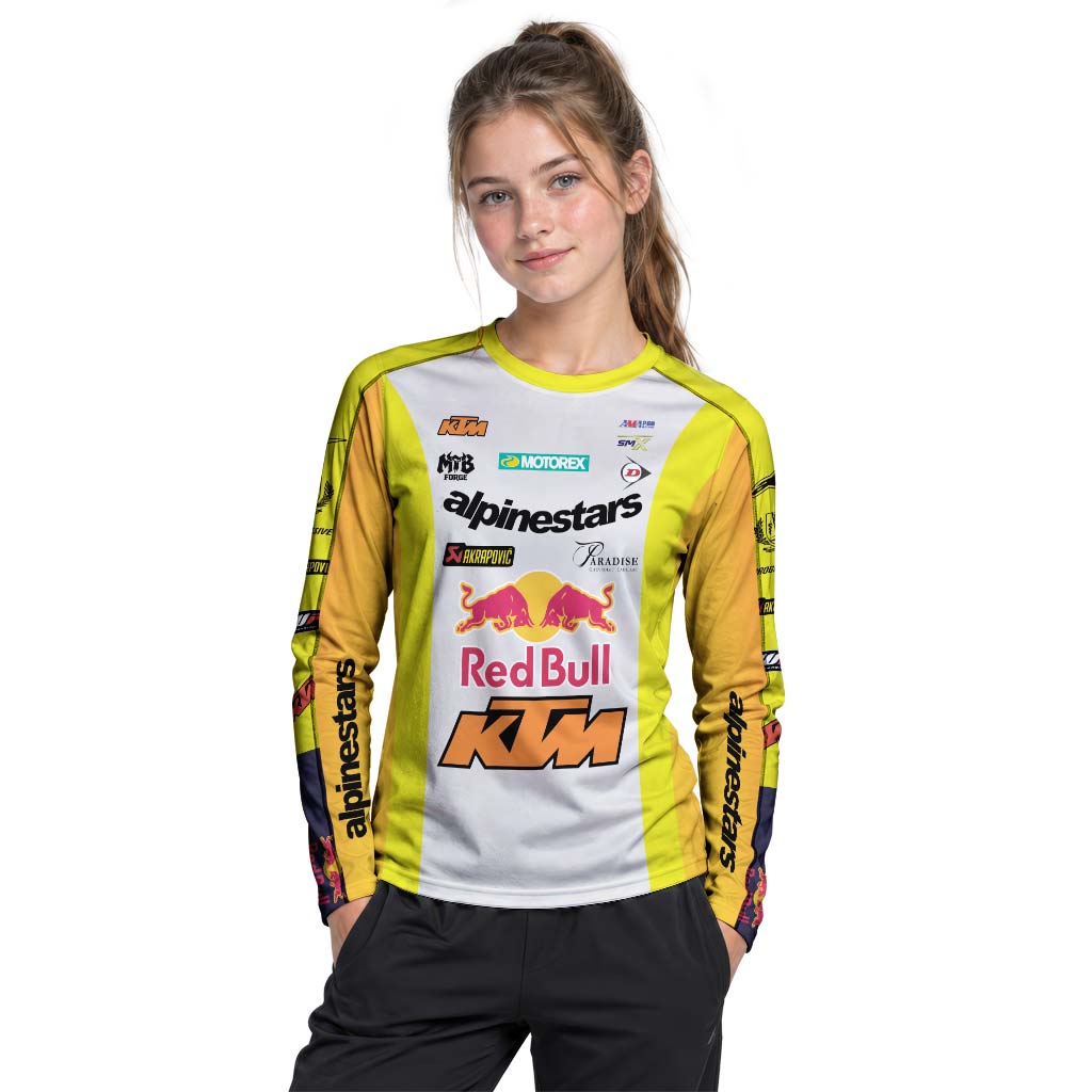 Chase Sexton 4 Red Bull KTM Yellow White Factory Youth Long Sleeve Motocross Jersey – Girl Lifestyle View