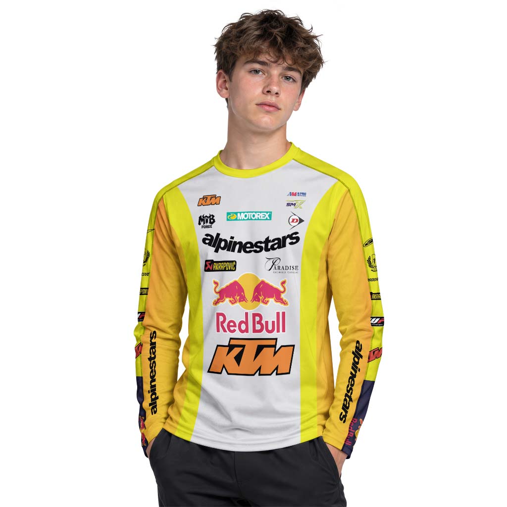 Chase Sexton 4 Red Bull KTM Yellow White Factory Youth Long Sleeve Motocross Jersey – Girl Lifestyle View