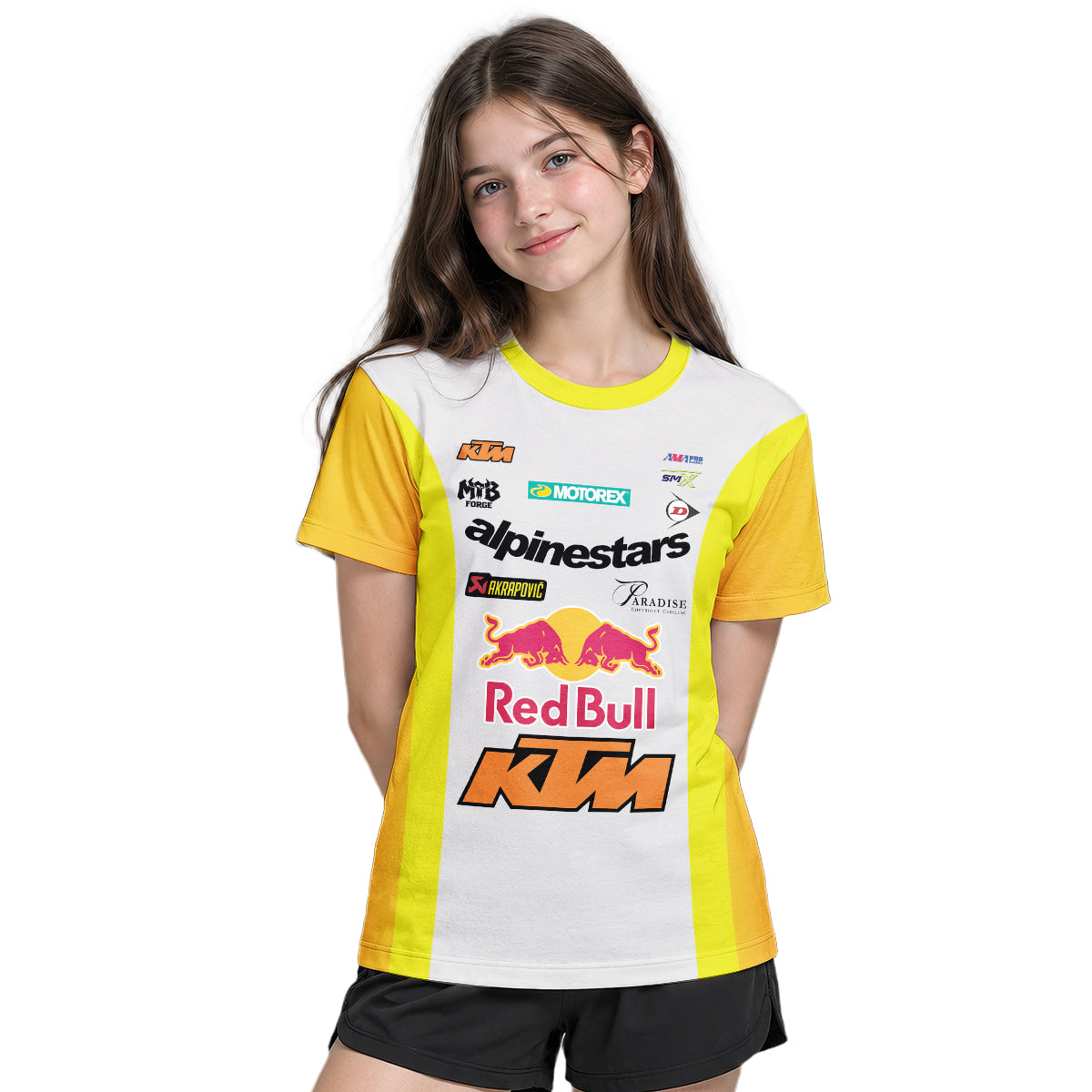 Chase Sexton 4 Red Bull KTM Yellow White Factory Youth Short Sleeve Motocross Jersey – Girl Lifestyle View