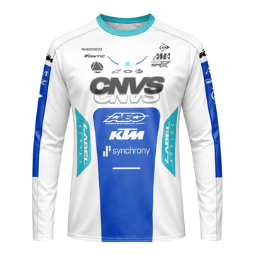 CNVS KTM 53 White Blue Factory Racing Long Sleeve Motocross Jersey – Front View Mockup