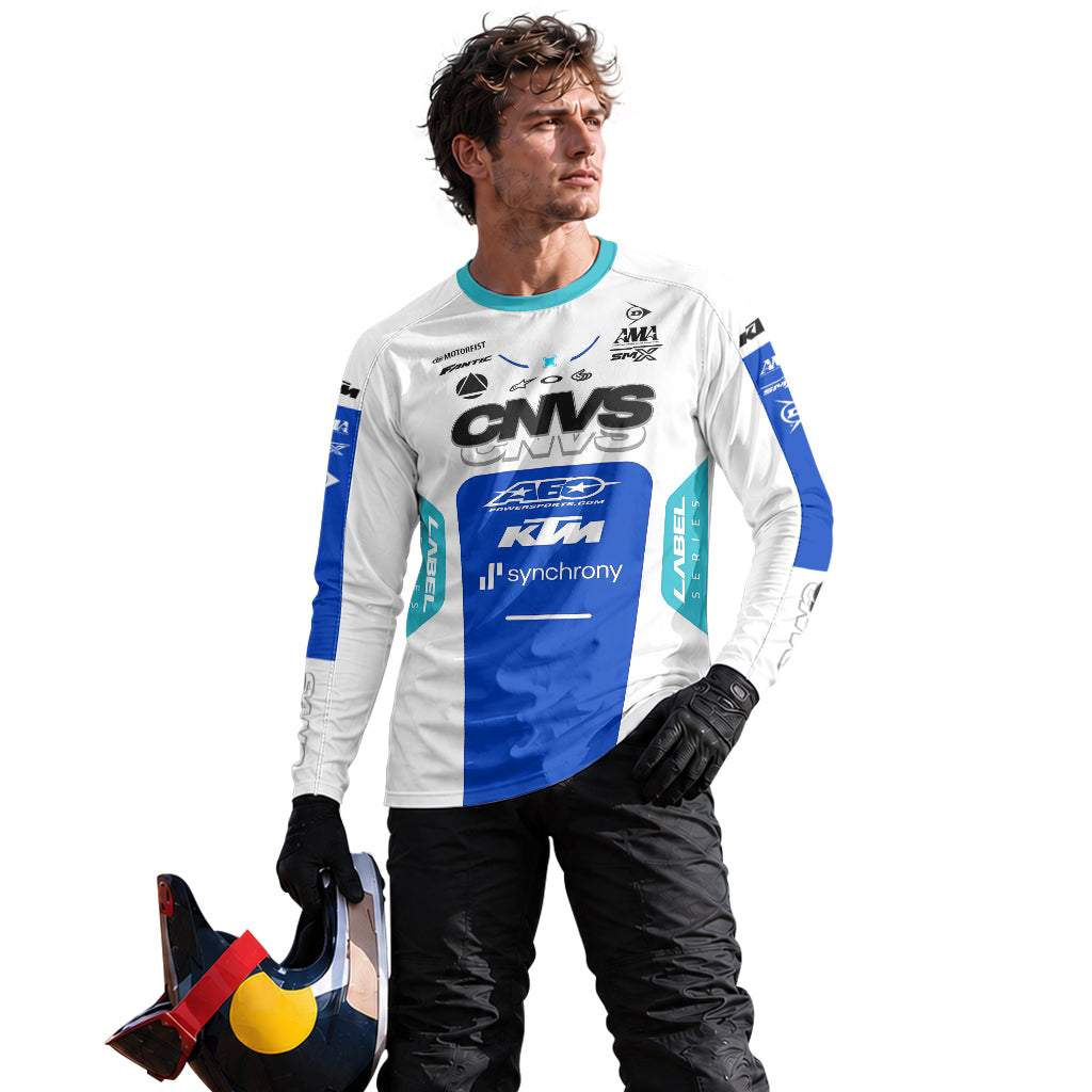 CNVS KTM 53 White Blue Factory Racing Long Sleeve Motocross Jersey – Lifestyle View
