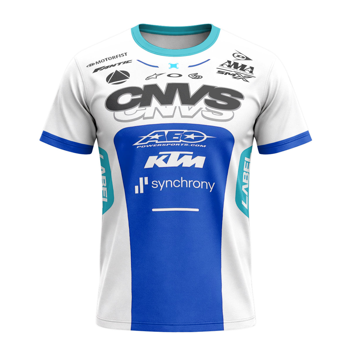 CNVS KTM 53 White Blue Factory Racing Short Sleeve Motocross Jersey – Front View Mockup