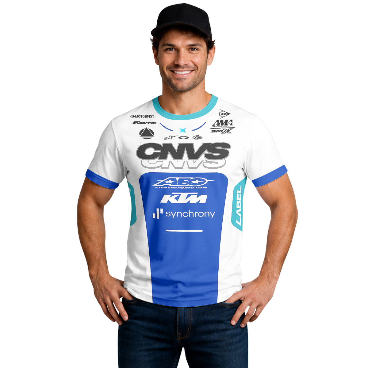 CNVS KTM 53 White Blue Factory Racing Short Sleeve Motocross Jersey – Lifestyle View