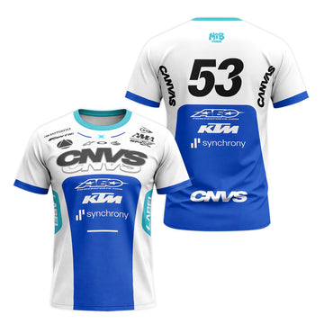 CNVS KTM 53 White Blue Factory Racing Short Sleeve Motocross Jersey – Front and Back View