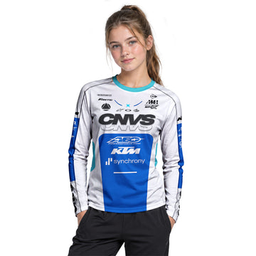 CNVS KTM 53 White Blue Factory Racing Youth Long Sleeve Motocross Jersey – Girl Lifestyle View
