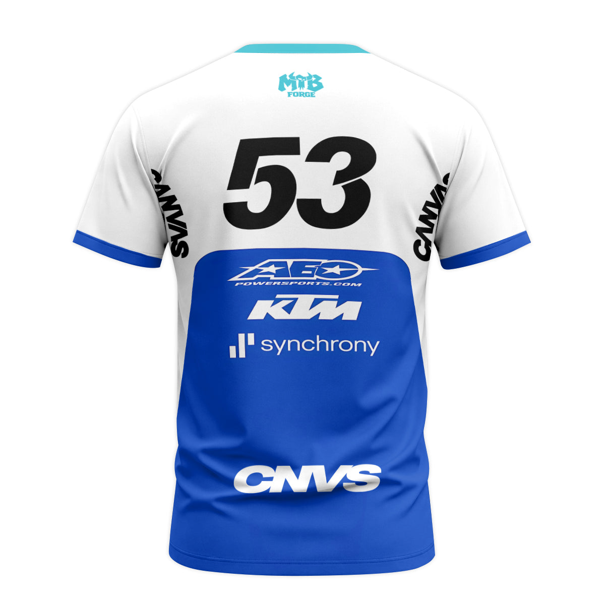 CNVS KTM 53 White Blue Factory Racing Youth Short Sleeve Motocross Jersey – Back View Mockup