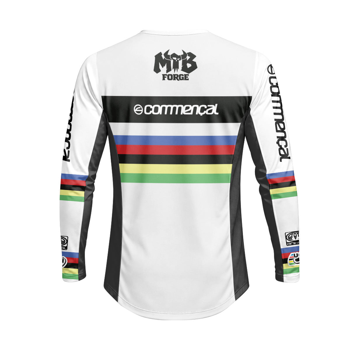 Commencal Animal UCI Rainbow Stripes Downhill Heavyweight Long Sleeve Mountain Bike Jersey – Back View Mockup