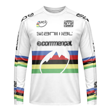 Commencal Animal UCI Rainbow Stripes Downhill Long Sleeve Mountain Bike Jersey – Front View Mockup