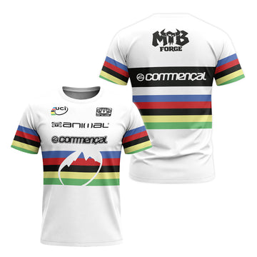 Commencal Animal UCI Rainbow Stripes Downhill Short Sleeve Mountain Bike Jersey – Front and Back View