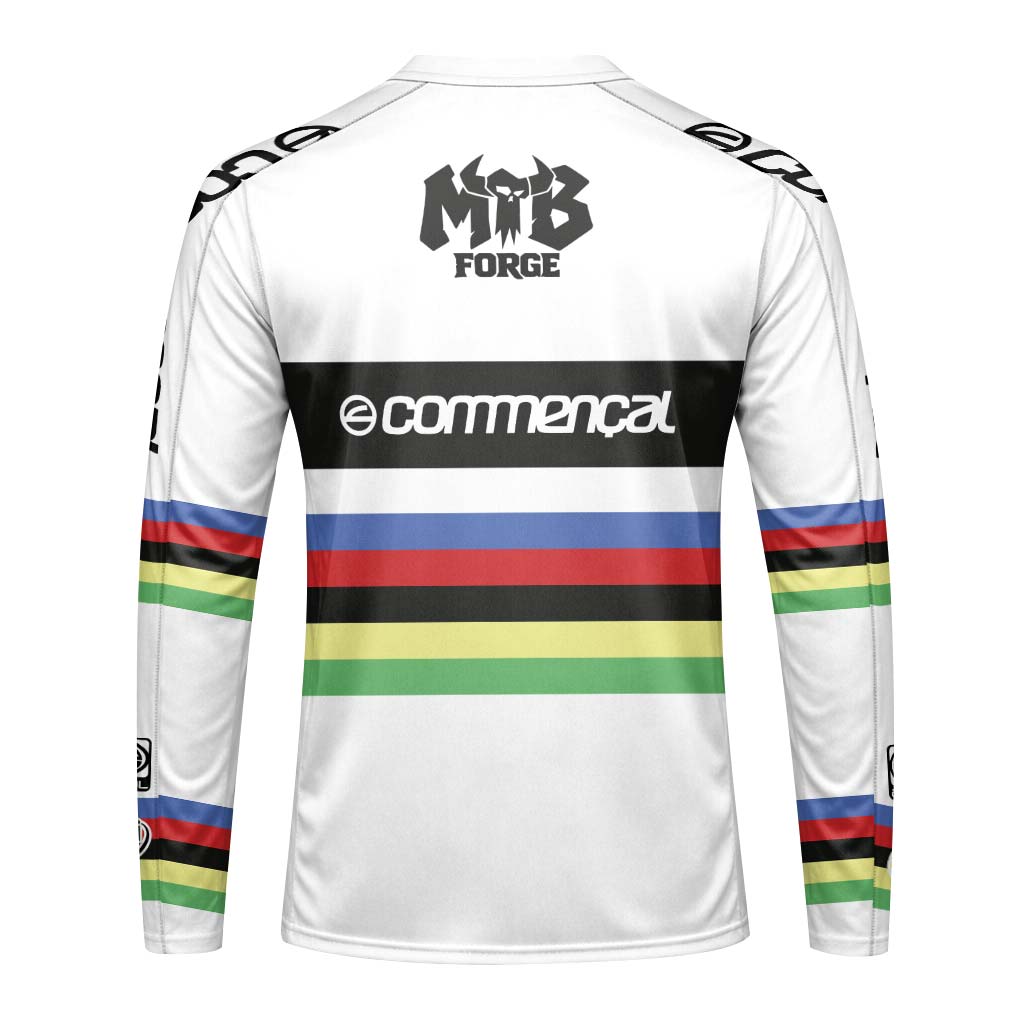 Commencal Animal UCI Rainbow Stripes Downhill Youth Long Sleeve Mountain Bike Jersey – Back View Mockup