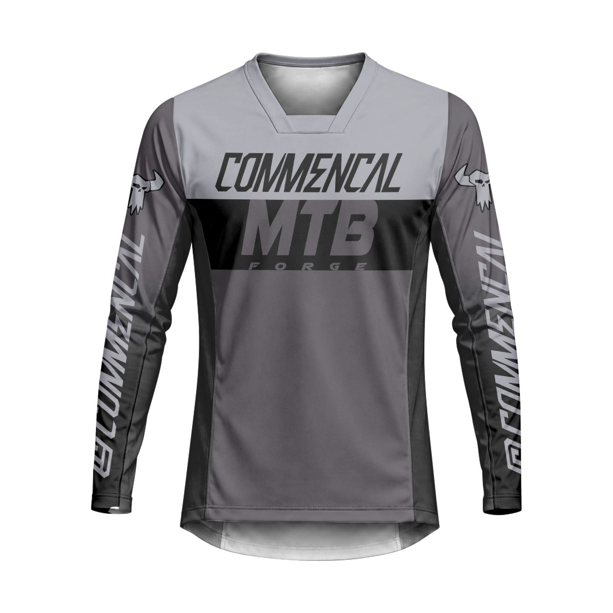 Commencal MTB Forge Gray Black Heavyweight Long Sleeve Mountain Bike Jersey – Front View Mockup