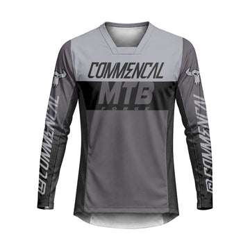Commencal MTB Forge Gray Black Heavyweight Long Sleeve Mountain Bike Jersey – Front View Mockup