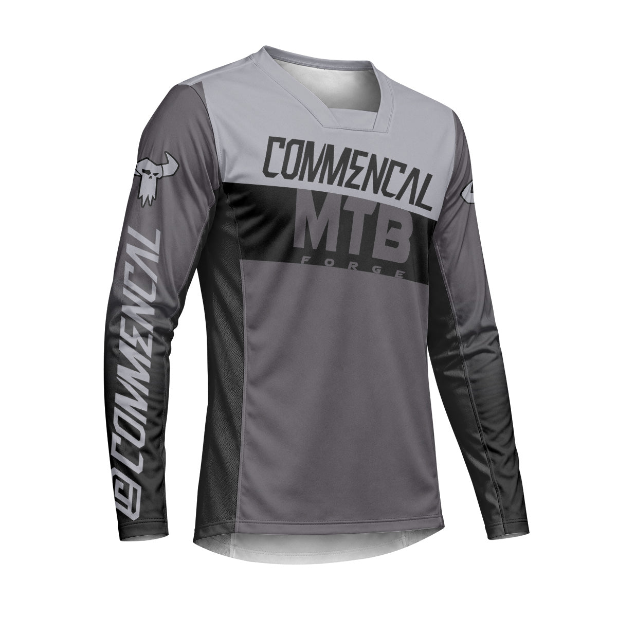 Commencal MTB Forge Gray Black Heavyweight Long Sleeve Mountain Bike Jersey – Right Side View Mockup