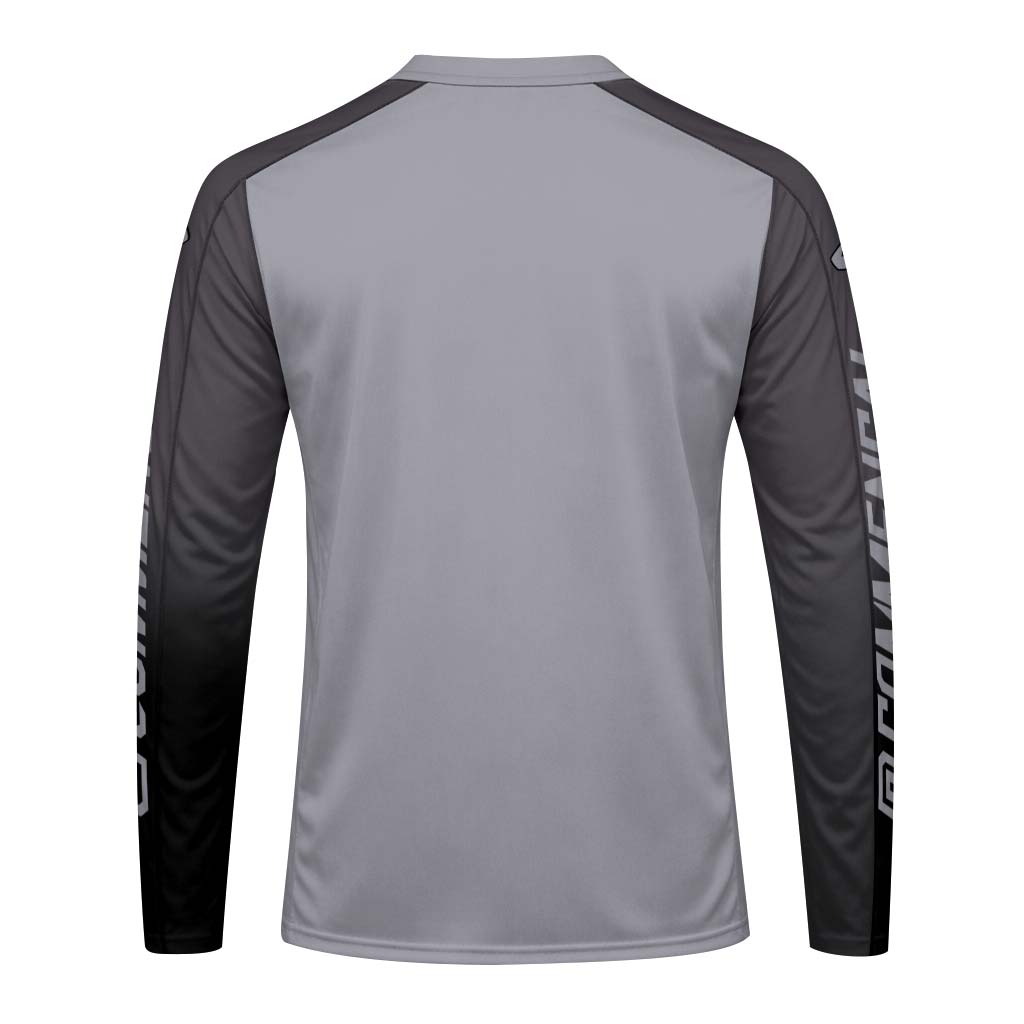 Commencal MTB Forge Gray Black Long Sleeve Mountain Bike Jersey – Back View Mockup
