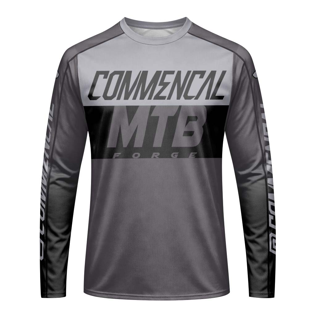 Commencal MTB Forge Gray Black Long Sleeve Mountain Bike Jersey – Front View Mockup