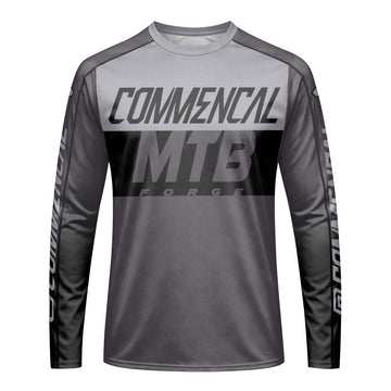 Commencal MTB Forge Gray Black Long Sleeve Mountain Bike Jersey – Front View Mockup