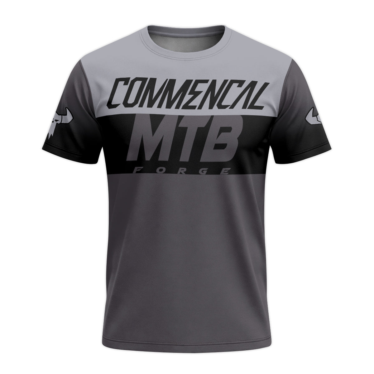 Commencal MTB Forge Gray Black Short Sleeve Mountain Bike Jersey – Front View Mockup