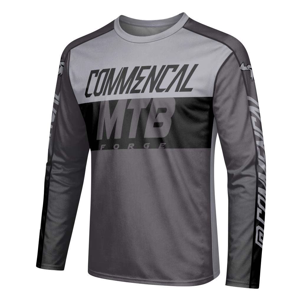 Commencal MTB Forge Gray Black Youth Long Sleeve Mountain Bike Jersey – Left Side View Mockup