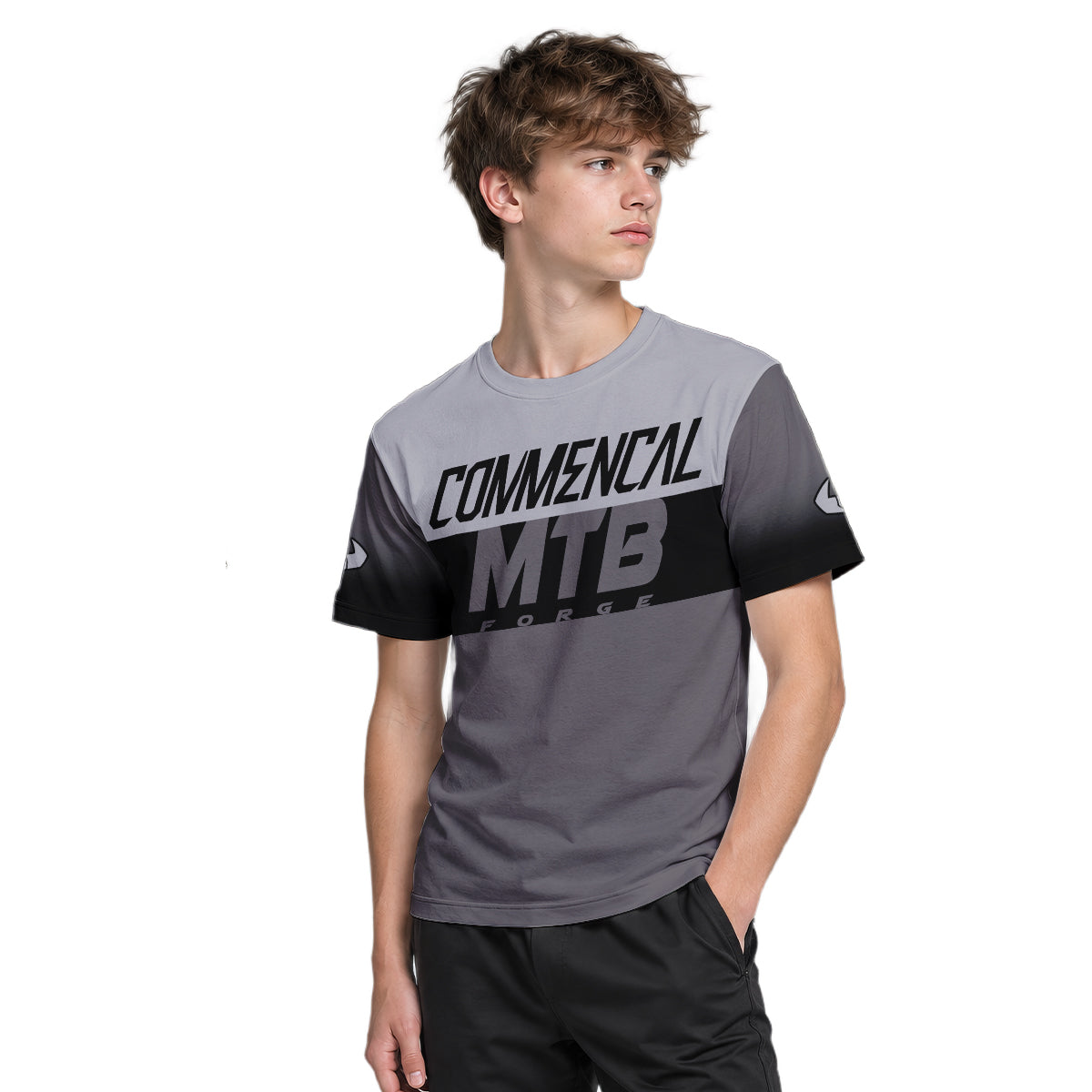 Commencal MTB Forge Gray Black Youth Short Sleeve Mountain Bike Jersey – Boy Lifestyle View