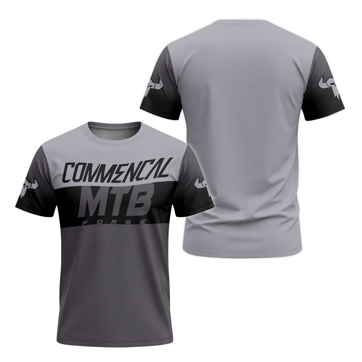 Commencal MTB Forge Gray Black Youth Short Sleeve Mountain Bike Jersey – Front and Back View