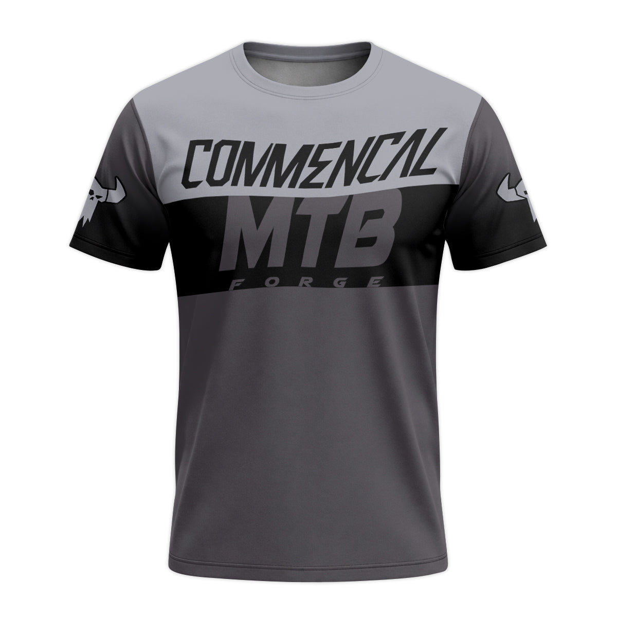 Commencal MTB Forge Gray Black Youth Short Sleeve Mountain Bike Jersey – Front View Mockup