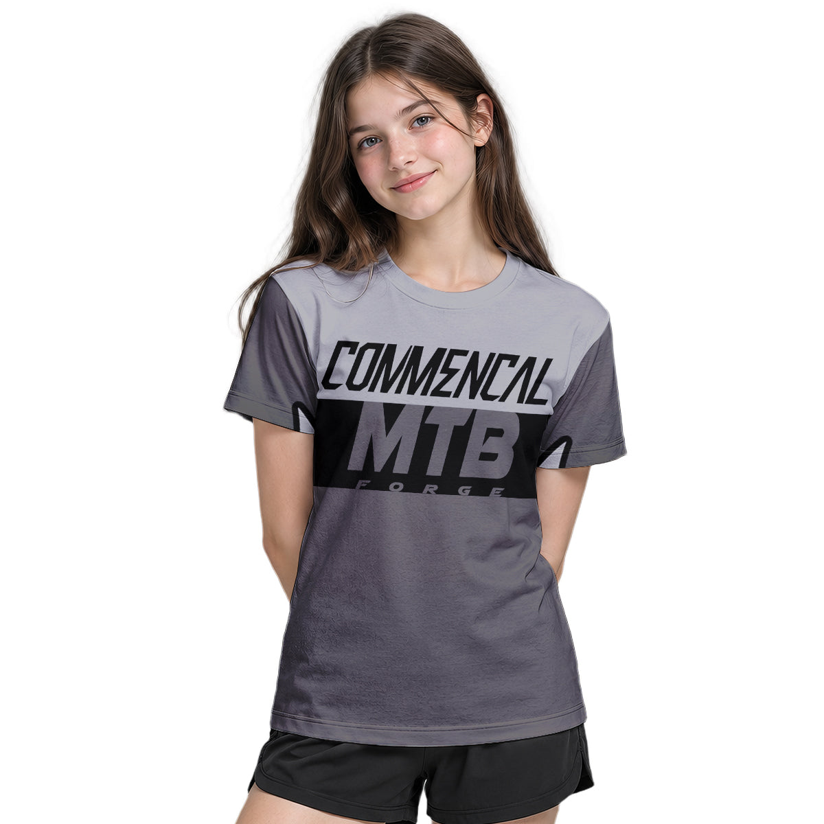 Commencal MTB Forge Gray Black Youth Short Sleeve Mountain Bike Jersey – Girl Lifestyle View