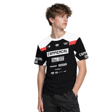 Commencal Muc-Off Black Red Downhill Youth Short Sleeve Mountain Bike Jersey – Boy Lifestyle View