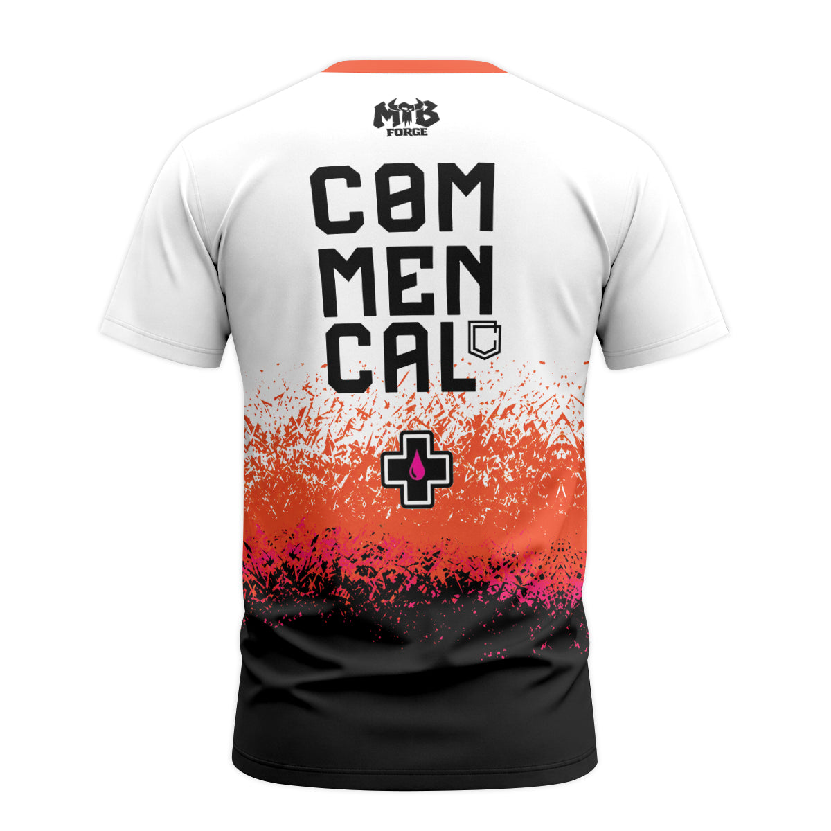Commencal Muc-Off White Orange Black Short Sleeve Mountain Bike Jersey – Back View Mockup