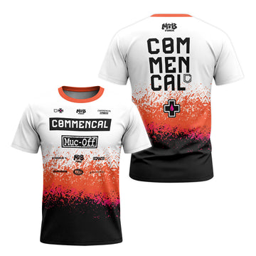 Commencal Muc-Off White Orange Black Short Sleeve Mountain Bike Jersey – Front and Back View