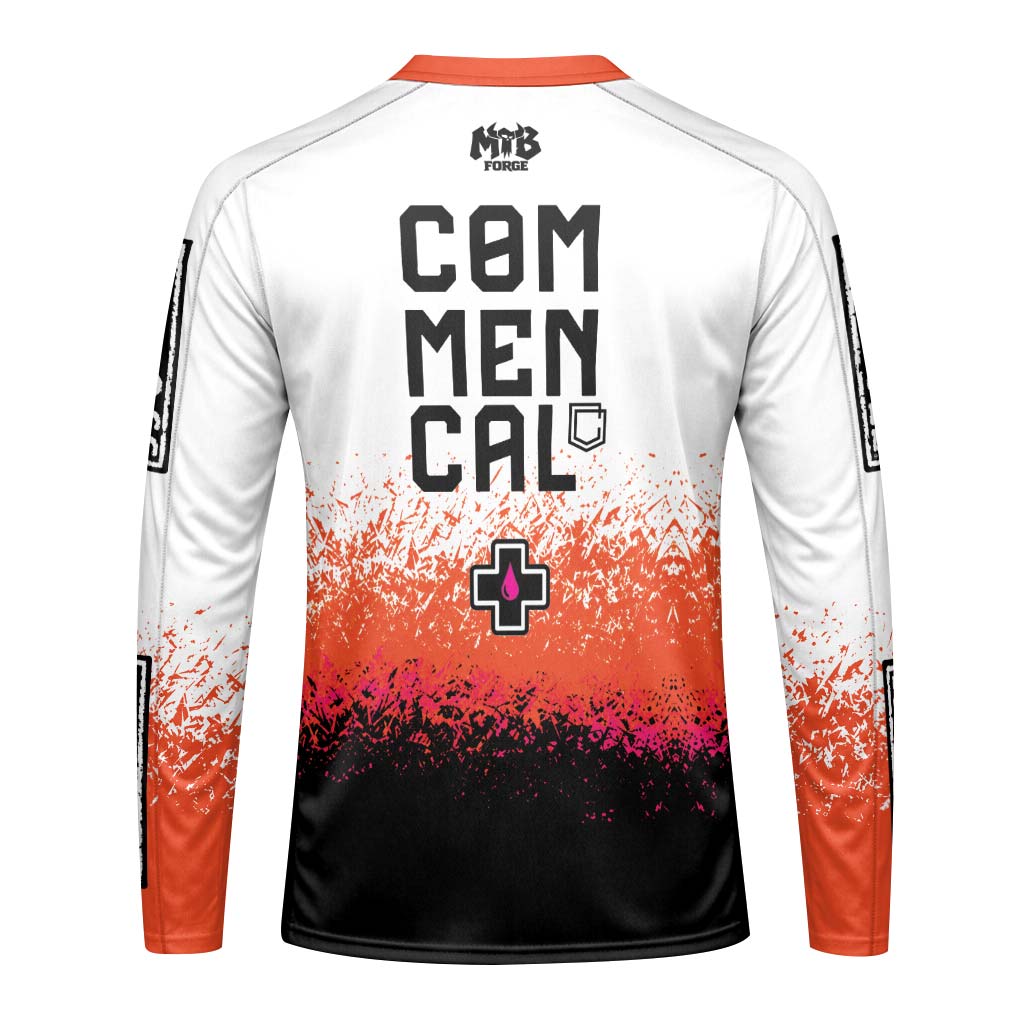 Commencal Muc-Off White Orange Black Youth Long Sleeve Mountain Bike Jersey – Back View Mockup