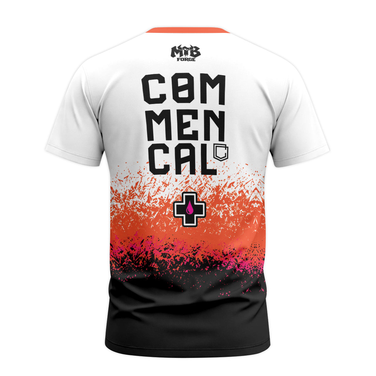 Commencal Muc-Off White Orange Black Youth Short Sleeve Mountain Bike Jersey – Back View Mockup