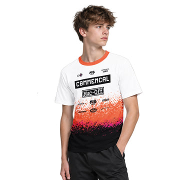 Commencal Muc-Off White Orange Black Youth Short Sleeve Mountain Bike Jersey – Boy Lifestyle View