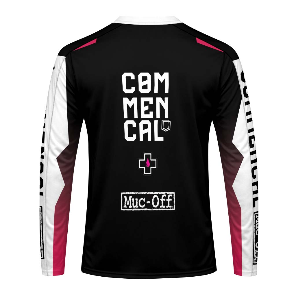 Commencal Muc-Off White Pink Downhill Long Sleeve Mountain Bike Jersey – Back View Mockup