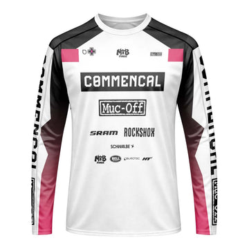 Commencal Muc-Off White Pink Downhill Long Sleeve Mountain Bike Jersey – Front View Mockup