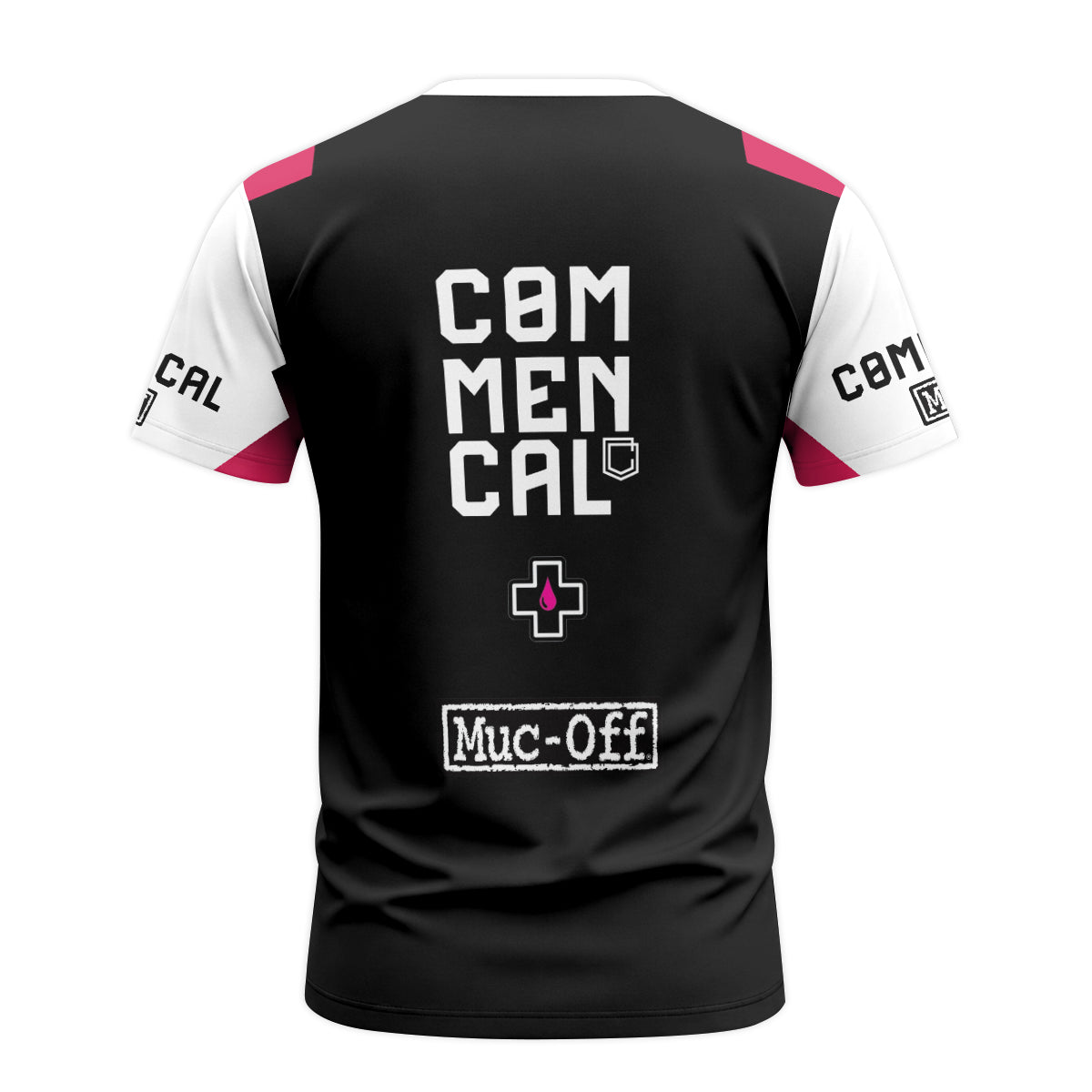 Commencal Muc-Off White Pink Downhill Short Sleeve Mountain Bike Jersey – Back View Mockup