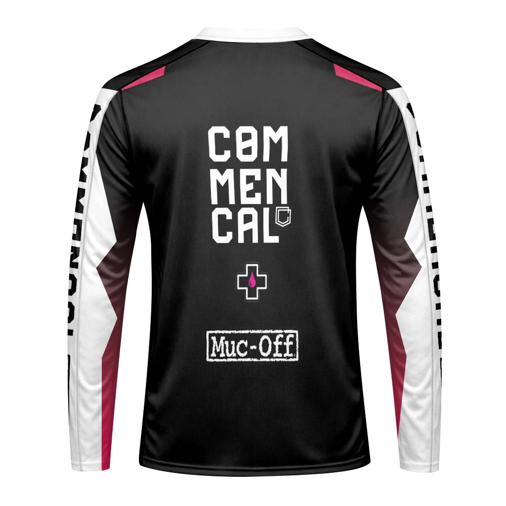 Commencal Muc-Off White Pink Downhill Youth Long Sleeve Mountain Bike Jersey – Back View Mockup